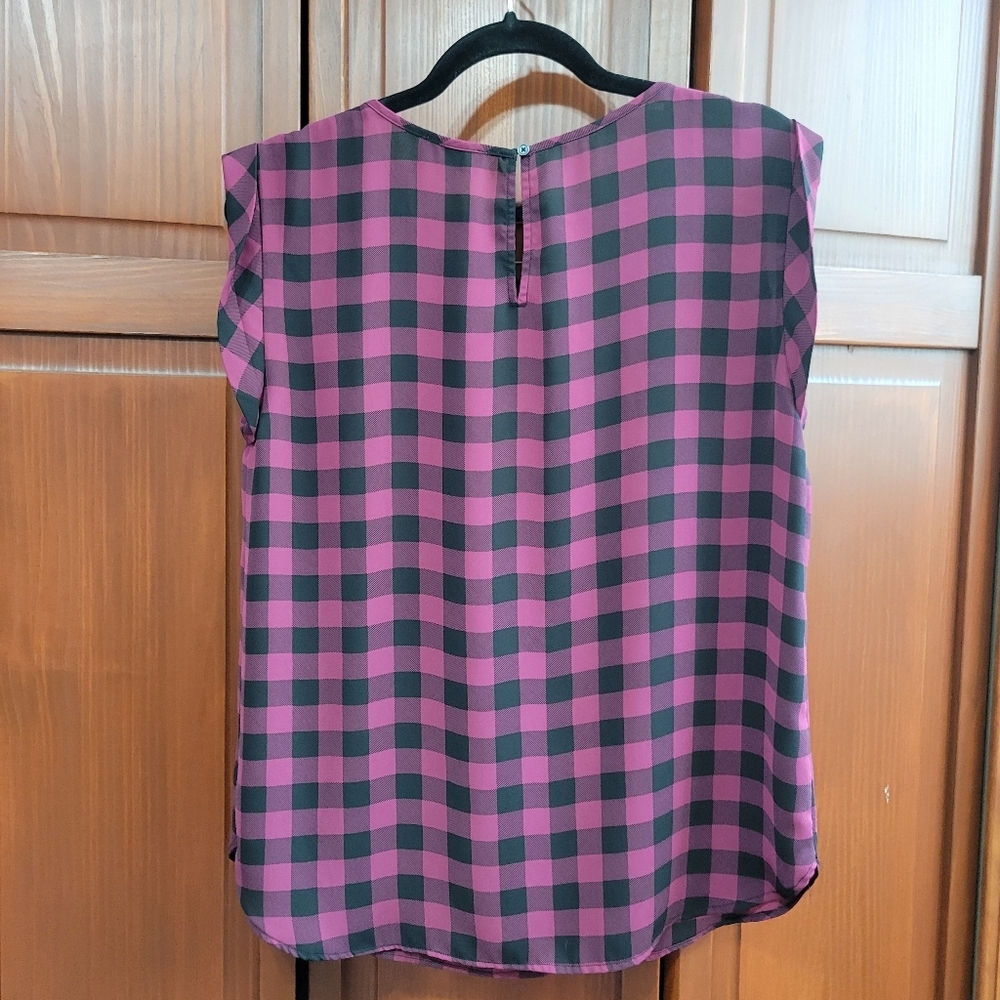 Loft Outlet Plaid One Pocket Keyhole Back Short Sleeve Round Neck Tunic | Small - Picture 5 of 8